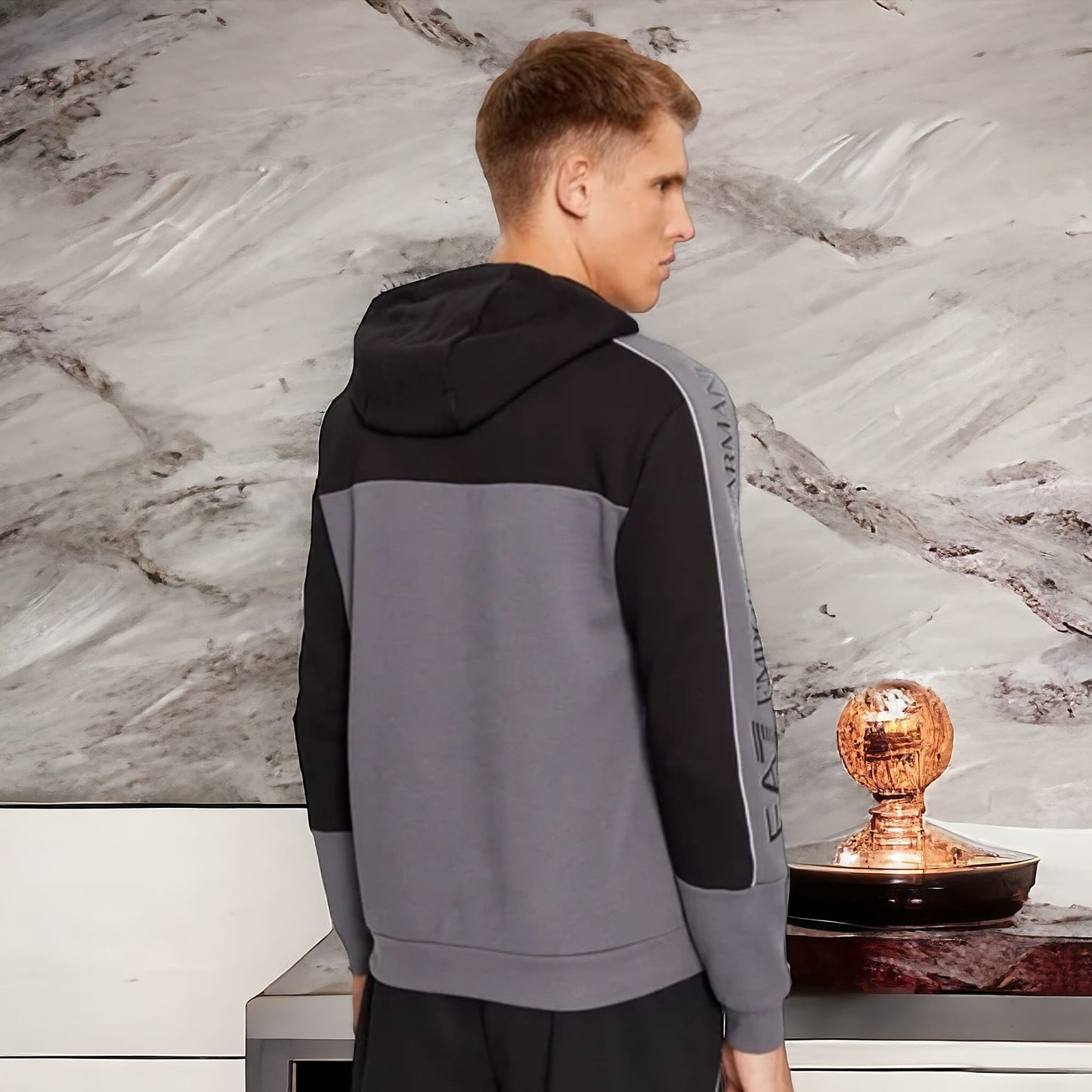 Felpa EA7 con cappuccio Athletic Colour Block in misto cotone 6RPM30
