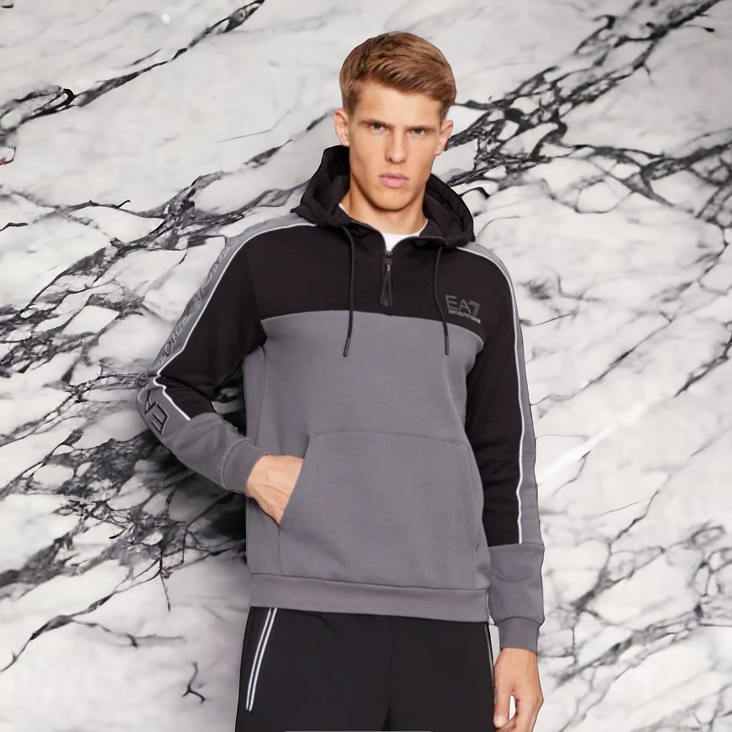 Felpa EA7 con cappuccio Athletic Colour Block in misto cotone 6RPM30