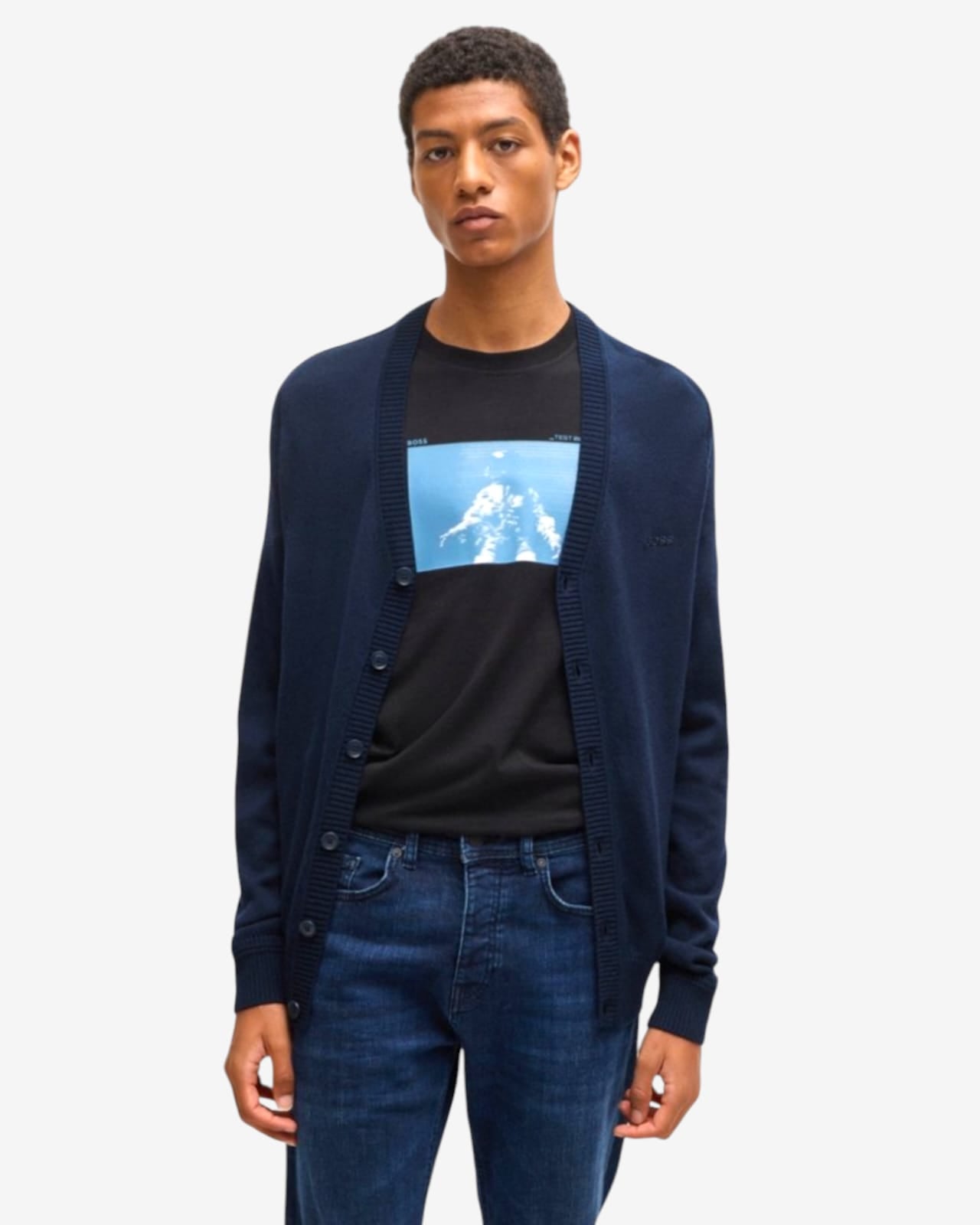 Cardigan HUGO BOSS regular fit in misto lana con logo ricamato 50523574