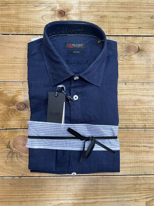 Camicia Buger in Lino Blu Navy 46024