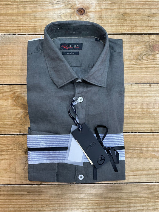 Camicia Buger in Lino Army Green 46024