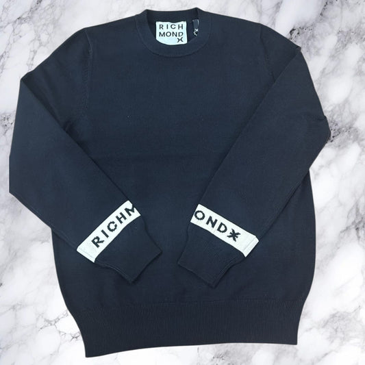 Maglia Richmond X rofla in cotone nera con logo sul polso UMA25035MA